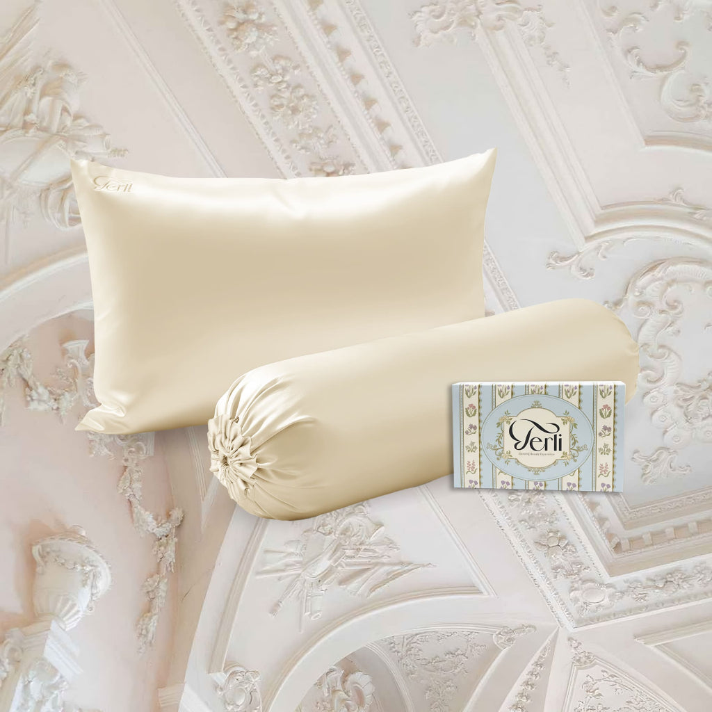 BUNDLE Sarung Bantal dan Guling Set PREMIUM Satin Silk Beauty Boost Pillowcase dan Bolster Case (Queen Size)