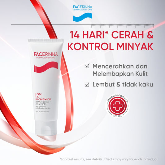 FACERINNA 2% Niacinamide Power Bright Cleanser 70ml / 120ml | Sabun Cuci Muka Mencerahkan Wajah Melembabkan kelembaban | Sabun Muka Pembersih Wajah Facial Wash Brightening Skincare Face Wash Glowing, Anti-Acne, Exfoliating | Gentle Amino Formula
