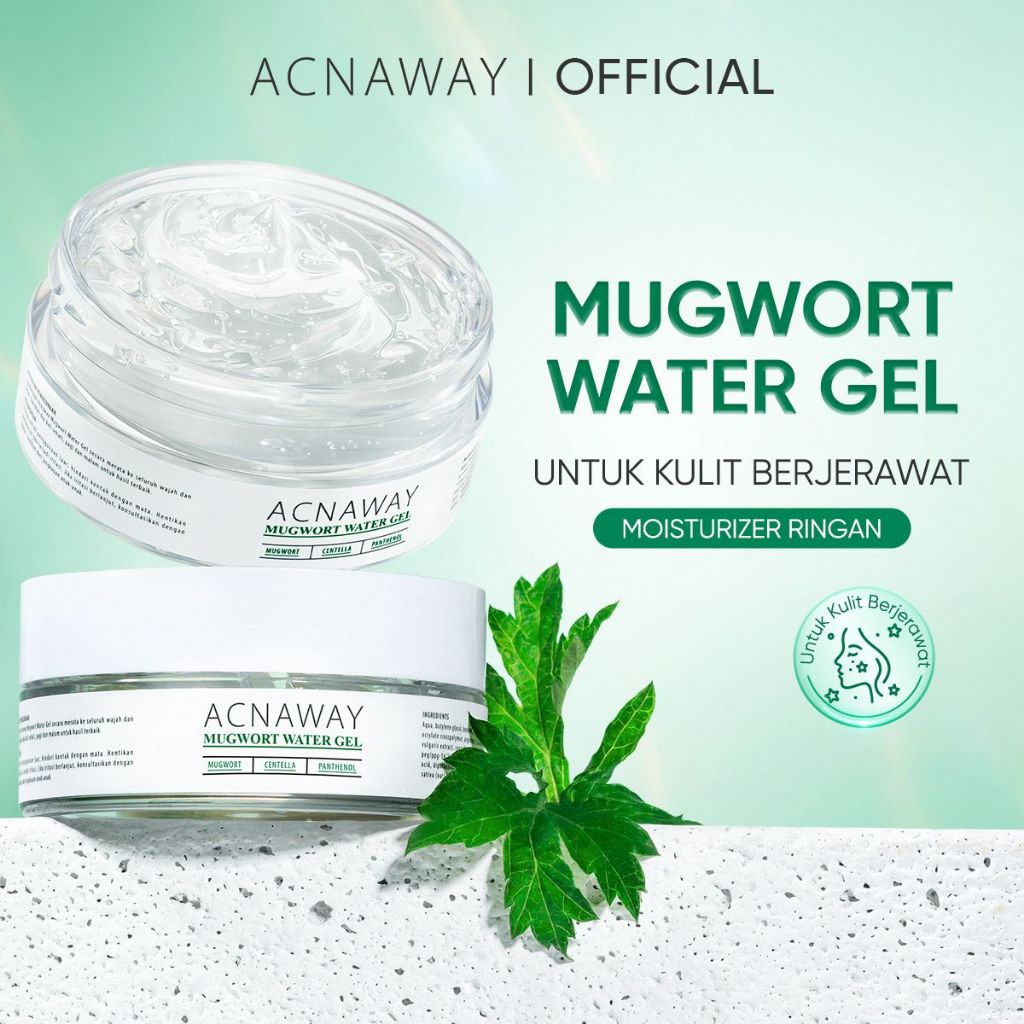 ACNAWAY Mugwort Water Gel Moisturizer - Moisture Gel Pelembab Wajah Untuk Kulit Berjerawat Acne Friendly Melembapkan Wajah Sensitif Cooling Soothing Gel Untuk Kulit Kemerahan Acne Prone Daily Moist Anti Acne Cepat Menyerap Skincare Calming Centella Cream
