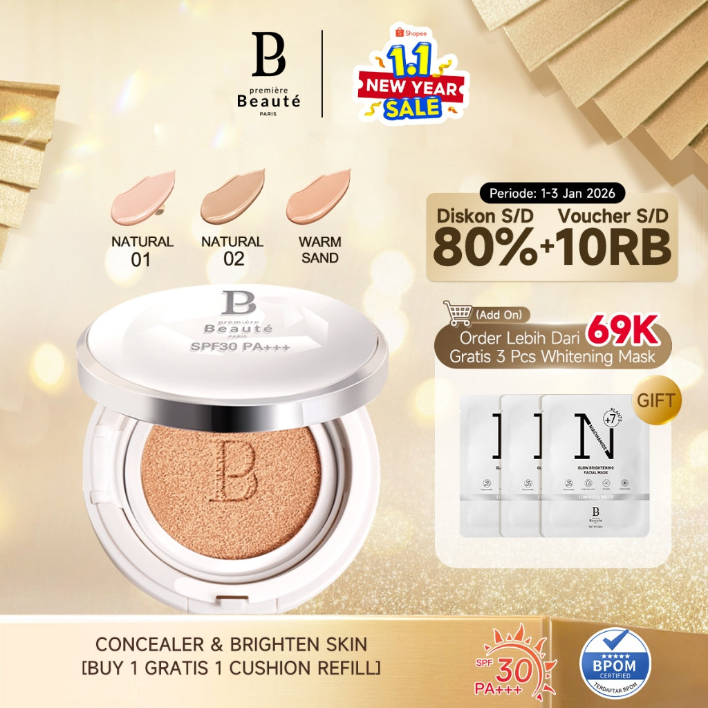 [NEW YEAR GIFT] PREMIERE BEAUTE Sunscreen Cushion SPF30 PA+++ [Buy 1 Gratis 1 CUSHION REFILL] Foundation 24H Long-lasting Perfect Cover Oil-Control Matte Waterproof Sweatproof Finish Poreless Cushion Refill BB CC Cream Makeup