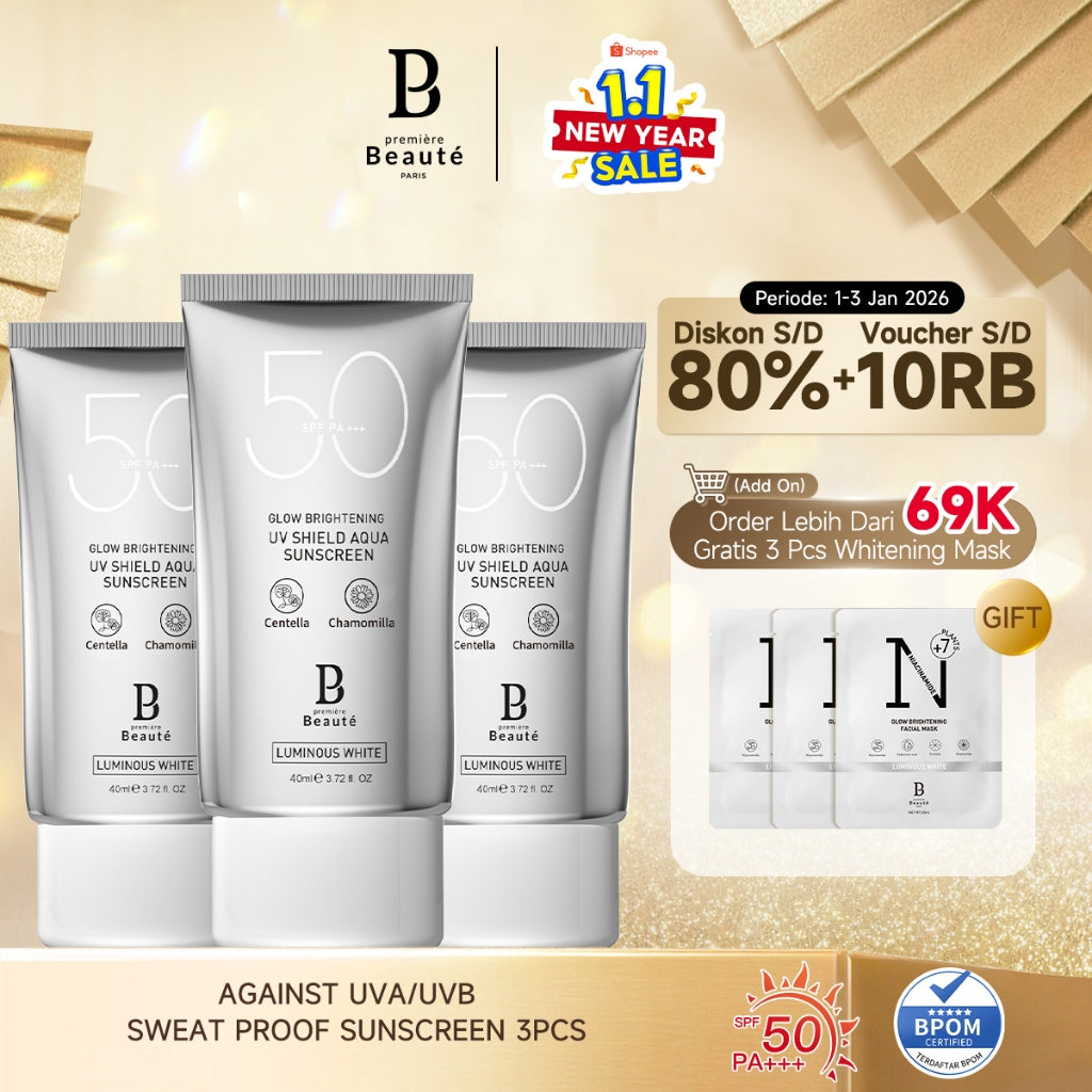 PREMIERE BEAUTE [Sunscreen 3pcs] Sunscreen (SPF 50 PA+++) 40ml Suncreen wajah UV Shield Sun protect sun block Suncreen whitening Oil Control Hydrating & Revitalizing Oily skin