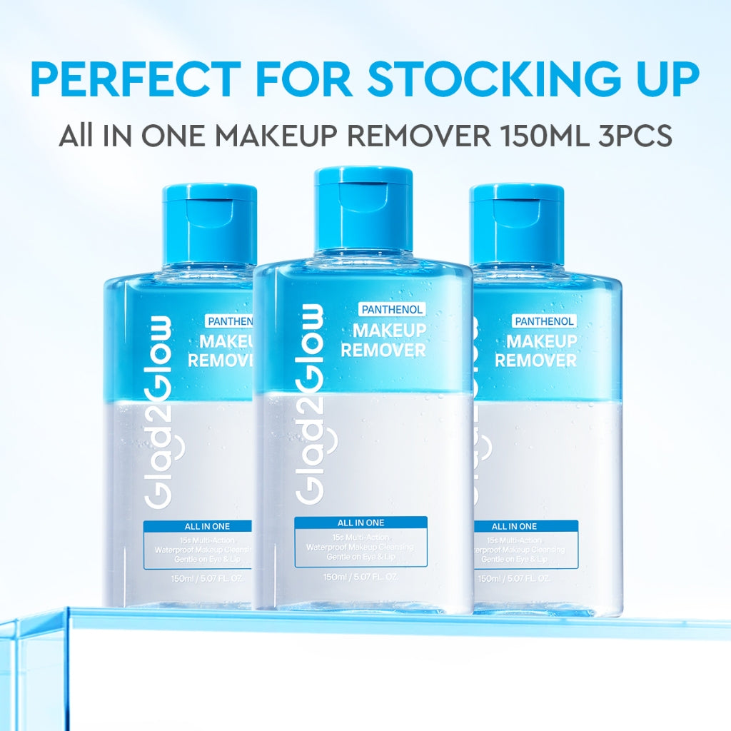 [NEW LAUNCH]Glad2Glow All IN ONE MAKEUP REMOVER Untuk Semua Kulit Lembut cleansing oil Micellar water Penghapus Makeup Waterproof Hapus Riasan Tahan Air dengan dan Dual-Phase Makeup Melting Solution Tanpa Iritasi untuk Kulit Sensitif g2glow official store