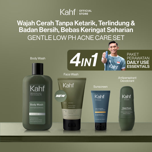 [PAKET CHAMPION RACING CARE - KAHF BUNDLE 4IN1 PAKET PERAWATAN DAILY USE ESSENTIALS : WAJAH CERAH & BADAN ANTI BAU] Paket Personal Care (Face Wash + Sunscreen Moisturizer + Body Wash + Deodorant) - Suitable for Daily Use