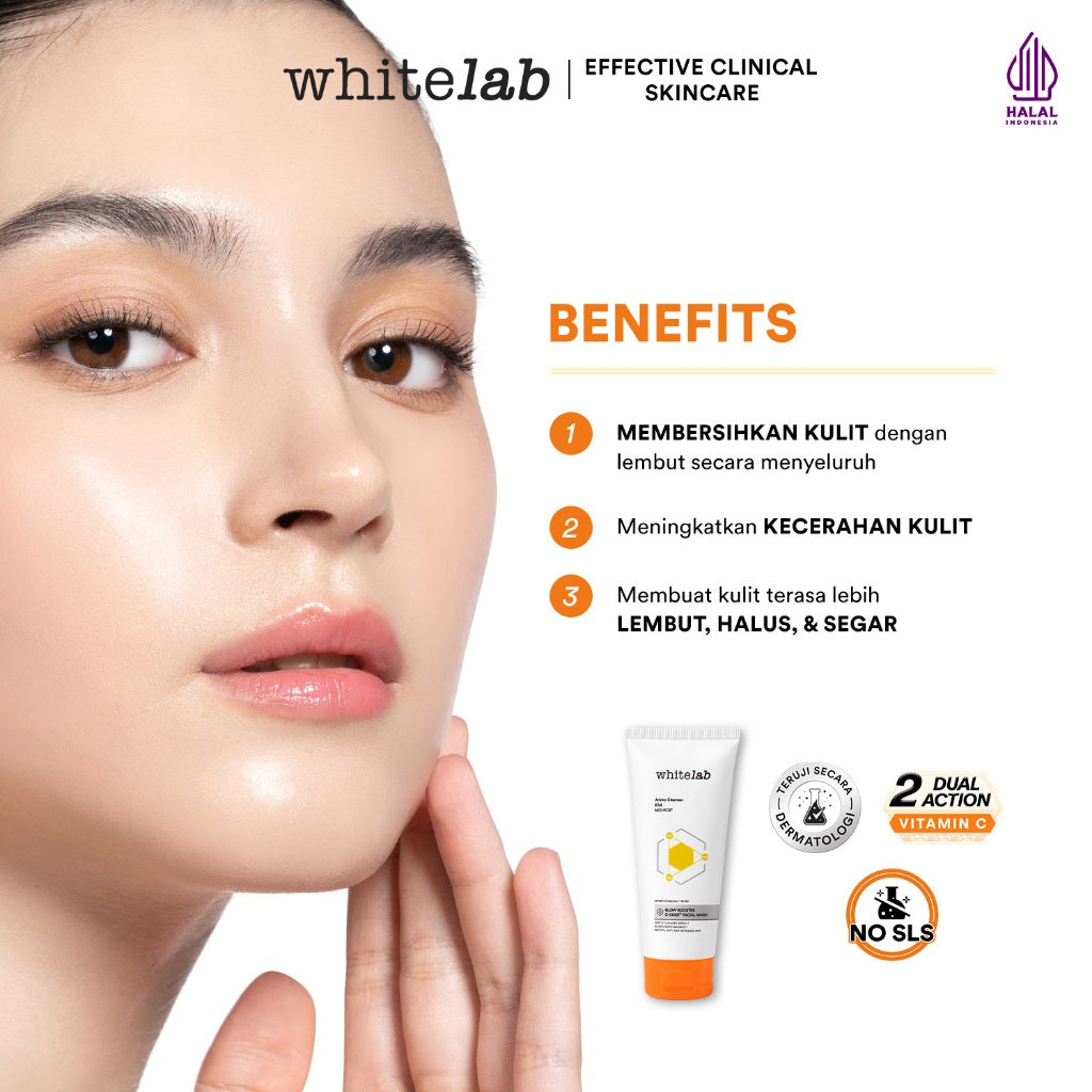 Whitelab Glow Booster C-Dose+ Facial Wash - Sabun Pembersih Muka Pencerah dengan Amino Cleanser Gentle Anti Iritasi [BPOM]