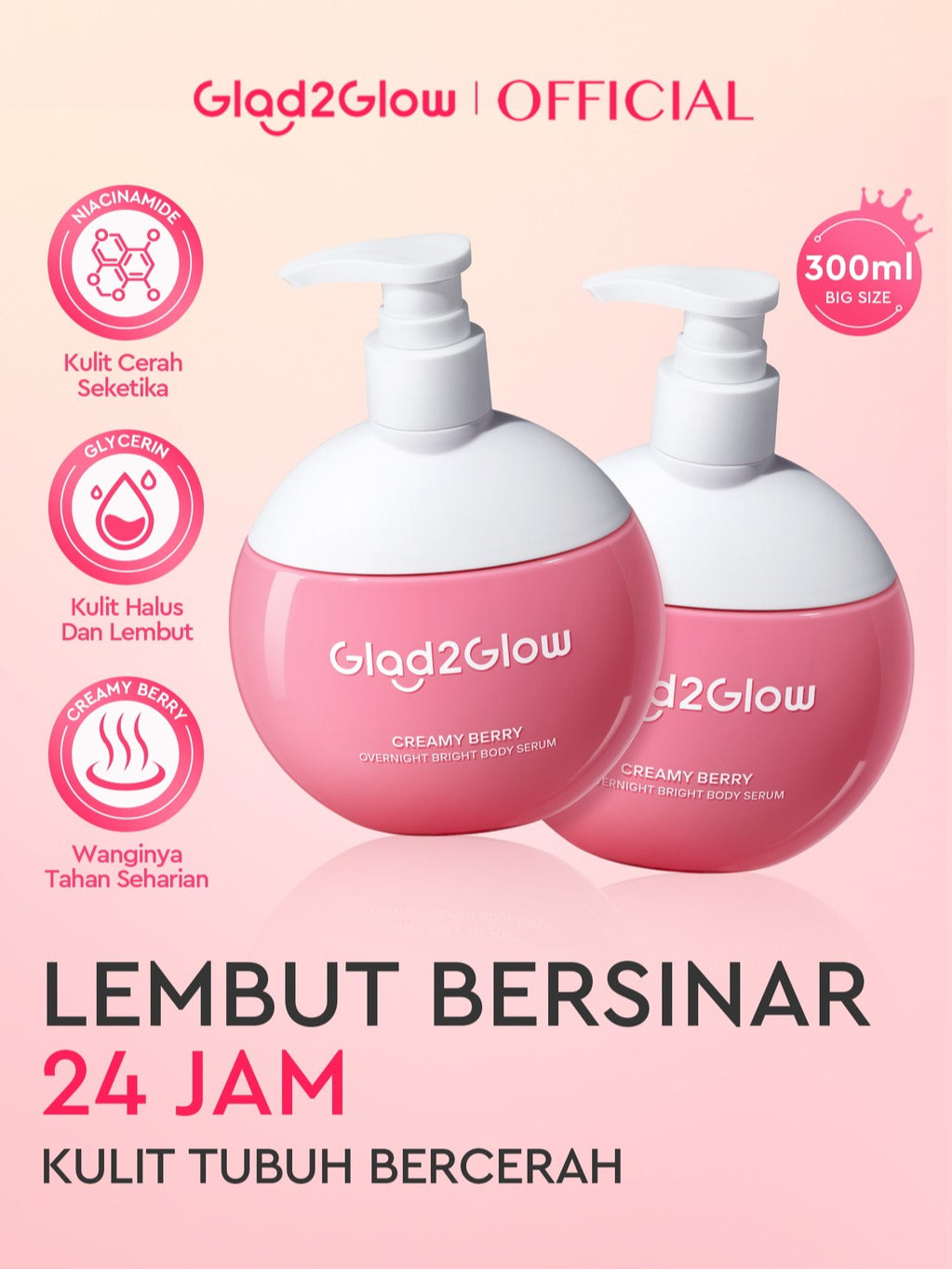 Glad2Glow Bright & Moist Body Serum Series | Body Cream Body Lotion Brighten Moist & Smooth Pemutih Badan Body Serum Glow & Peeling Menghidrasi Kulit Mencerahkan Dan Pemutih Tubuh Atasi Belang Brighty Care Whiten Handbody ohbt Lotion g2g official store