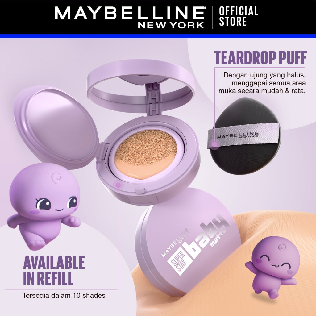 [NEW LAUNCH] NINGNING CHOICE - MAYBELLINE OFFICIAL Superstay Baby Matte Cushion 24H Baby Smooth Blurring Matte Oil Control Full Coverage Refill Transferproof Waterproof Matte Makeup Tidak Transfer Minim Oksidasi Cocok Untuk Kulit Berminyak Kulit Kering