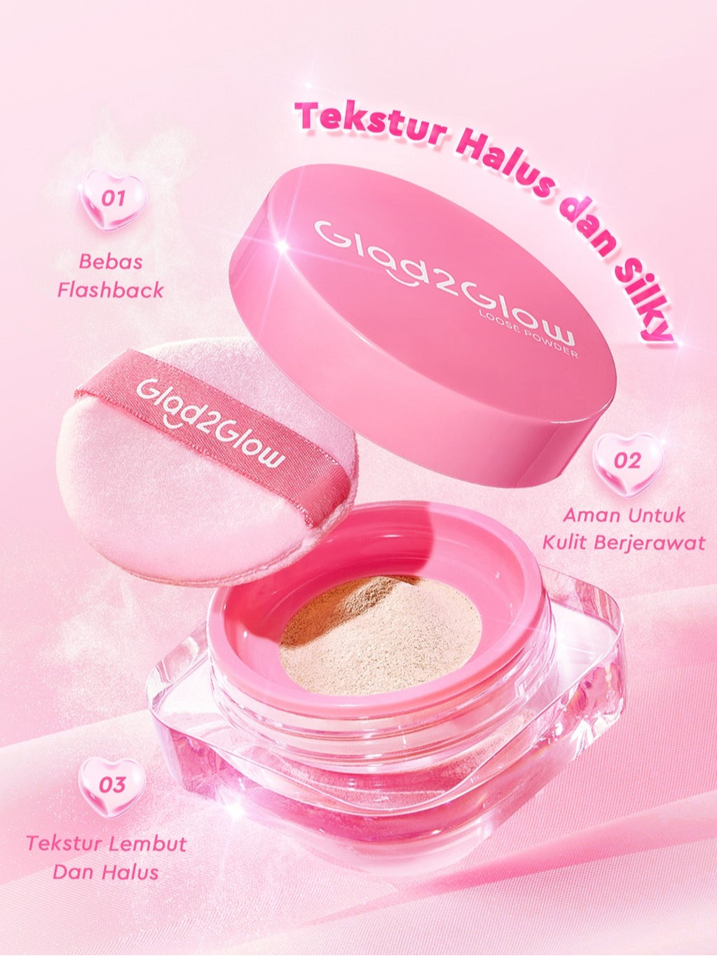Glad2Glow Perfect Blur&Cover Loose Powder oil control Finishing Kontrol Minyak Tahan Lama Anti Luntur Halus Sempurna & Cover Tinggi bedak padat bedak tabur two way cake cushion foundation setting spray make up g2g glad2glow official store