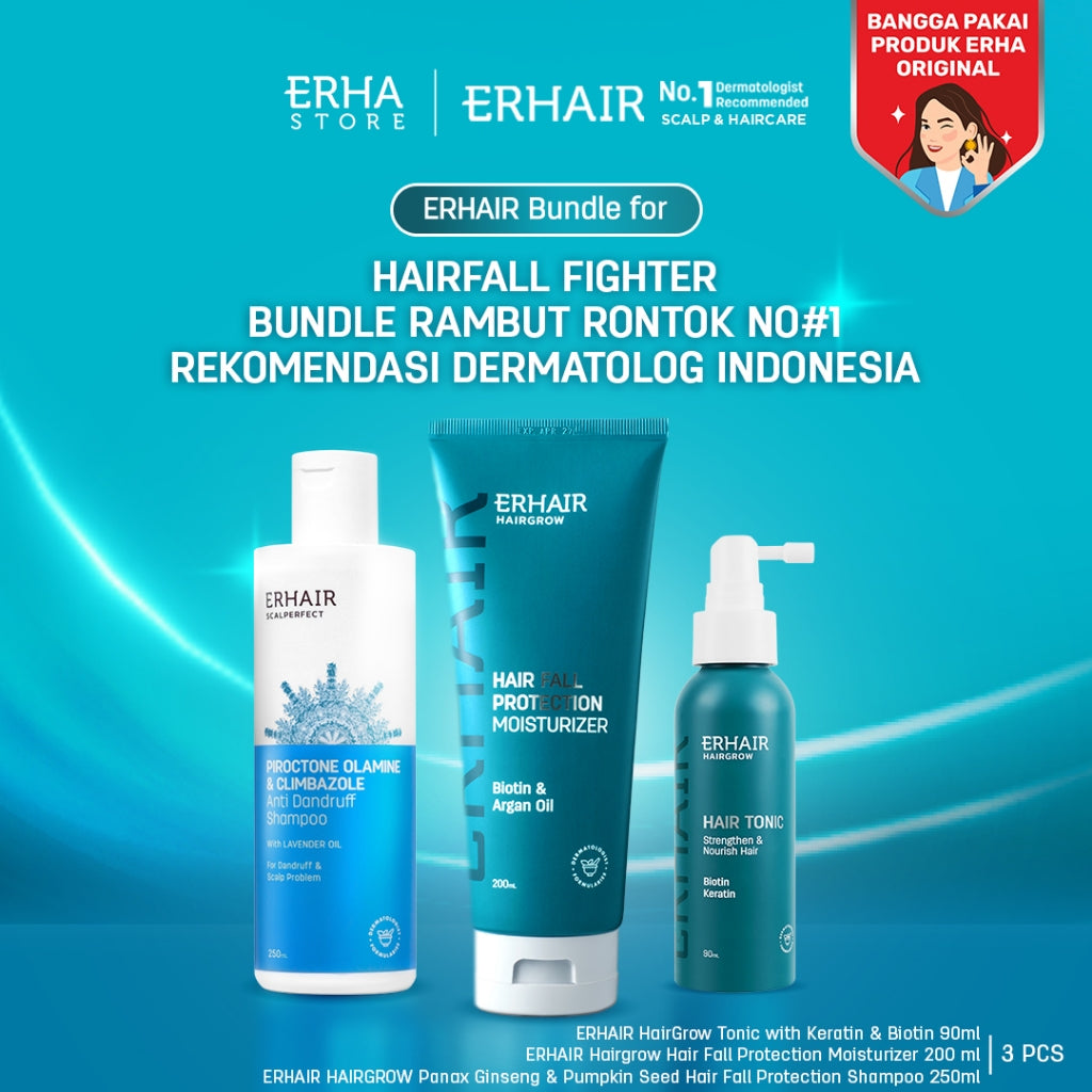 ERHAIR HairFall Fighter - Bundle Rambut Rontok No#1 Rekomendasi Dermatolog Indonesia - 250ml 370ml | Upsized Tonic 90ml