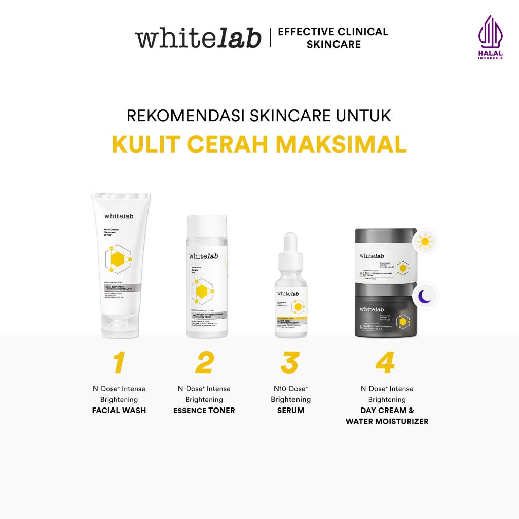 Whitelab Paket Wajah Brightening Niacinamide Facial Wash, Toner, Serum, Day & Night Moisturizer - 5 pcs N-Dose+ 2.0 Skincare