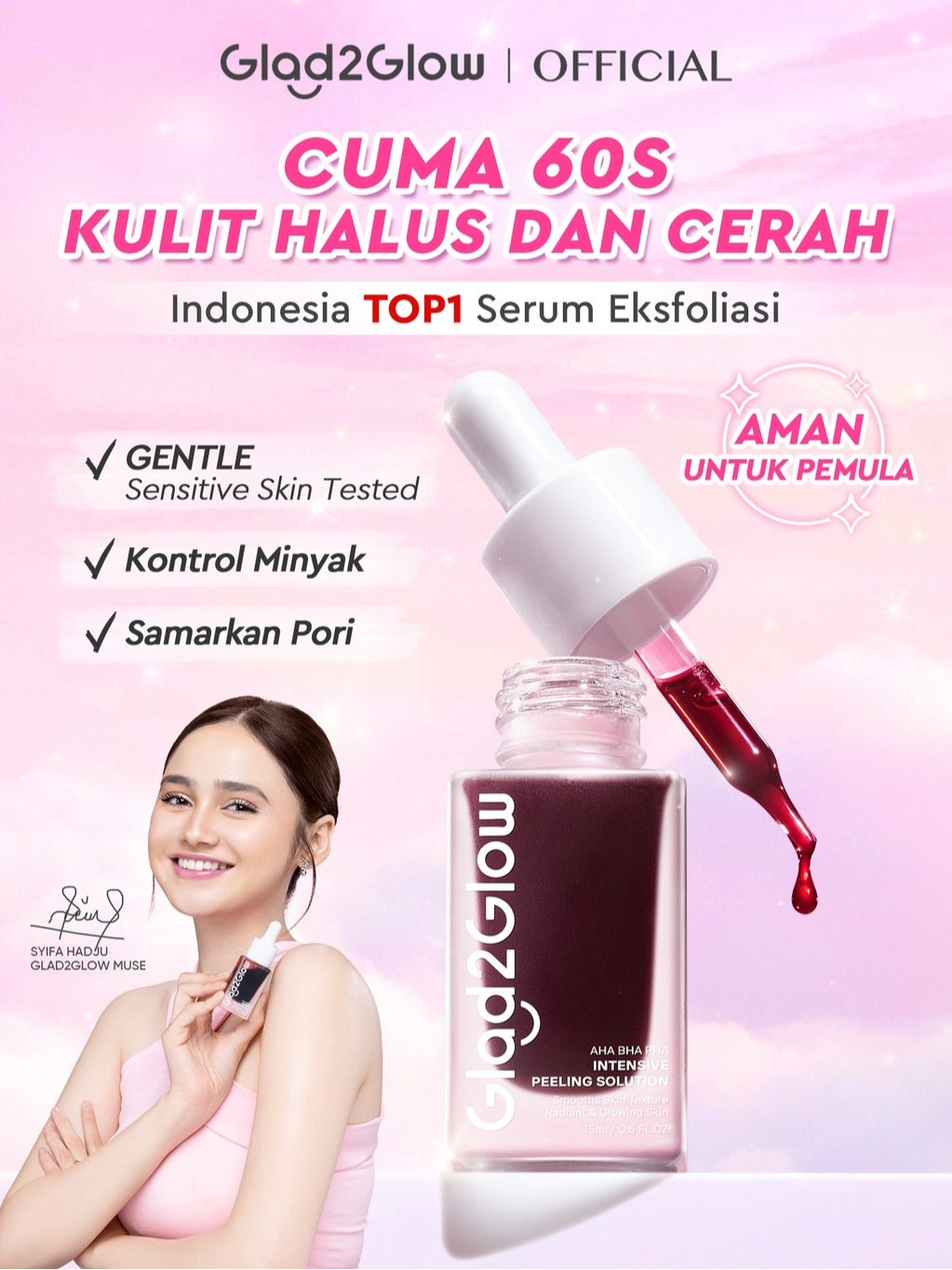 Glad2Glow Peeling Solution Serum Eksfoliasi Wajah 60S Menghaluskan Kulit Anda AHA BHA PHA Intensive serum vitamin c serum wajah white serum wajah glowing dan putih peeling exfoliating serum niacinamide Bahkan warna kulit kulit halus g2glow official store