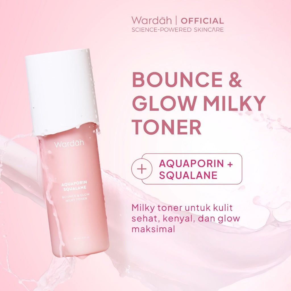 NEW! Wardah Aquaporin Squalane Bounce Glow Milky Toner 3 Liposome Ceramide Aquaporin95 ml Meningkatkan Hidrasi dan Memperbaiki Skin Barrier Untuk Kulit Glow dan Bouncy Toner Badan - Skincare