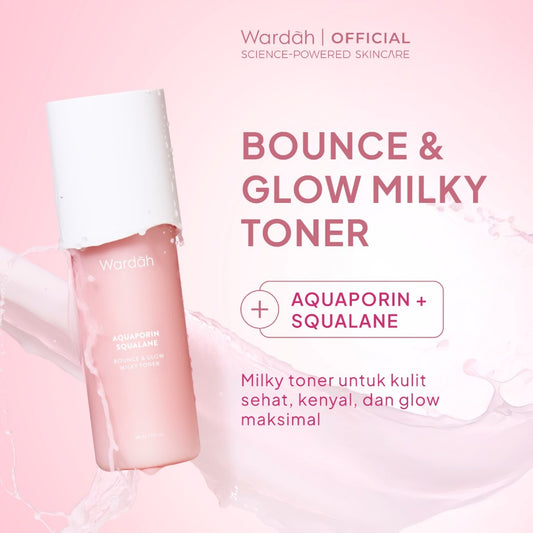 NEW! Wardah Aquaporin Squalane Bounce Glow Milky Toner 3 Liposome Ceramide Aquaporin95 ml Meningkatkan Hidrasi dan Memperbaiki Skin Barrier Untuk Kulit Glow dan Bouncy Toner Badan - Skincare