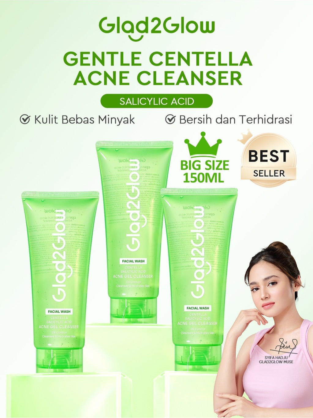 Glad2Glow Centella Salicylic Acid Acne Gel Cleanser  facial wash skincare face wash sabun cuci muka cleansing balm exfoliating exfoliasi wajah sabun muka pembersih wajah merawat serta membantu menenangkan jerawat g2glow official store