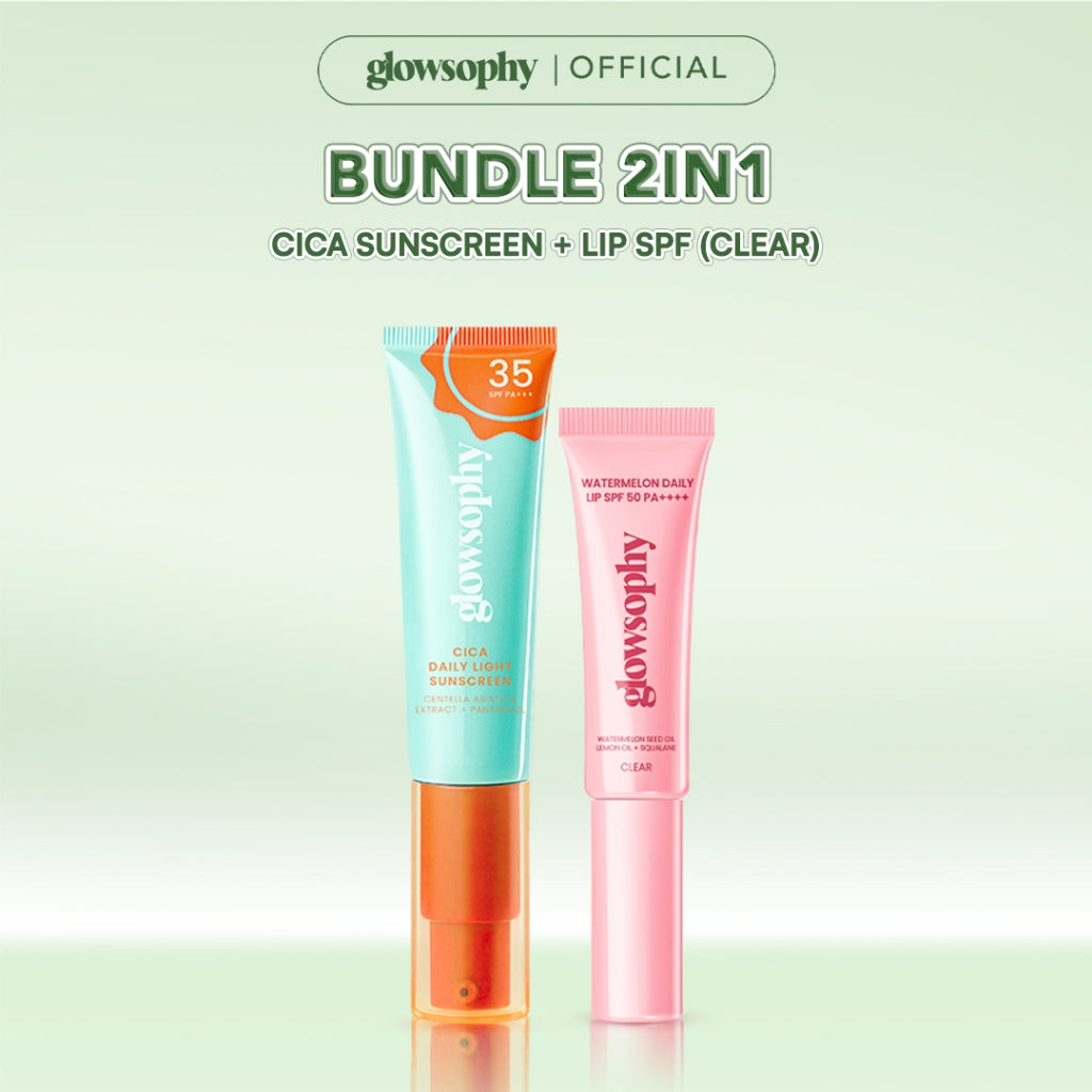 Glowshopy Bundle 2in1 Sun Buddies Lip SPF + Sunscreen 100ml - Melindungi dari sinar UVB dan UVA, Menjaga bibir tetap lembap, lembut, dan sehat, Kilau natural untuk bibir lembut dan tampak sehat sepanjang hari