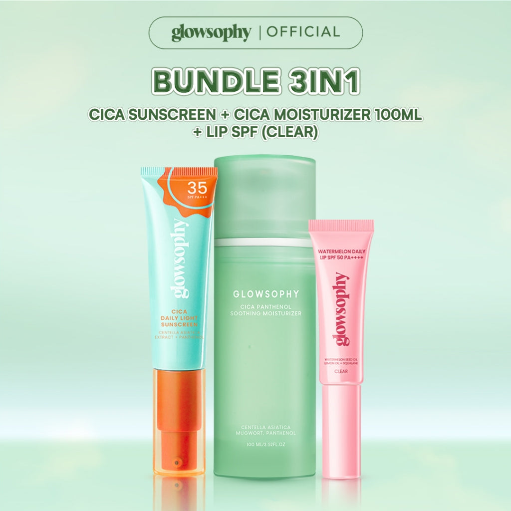 Glowshopy Bundle 3in1 Glow Ready Kit Lip SPF + Moisturizer 100ml + Sunscreen - Melindungi dari sinar UVB dan UVA, Menjaga bibir tetap lembap, lembut, dan sehat, Kilau natural untuk bibir lembut dan tampak sehat sepanjang hari