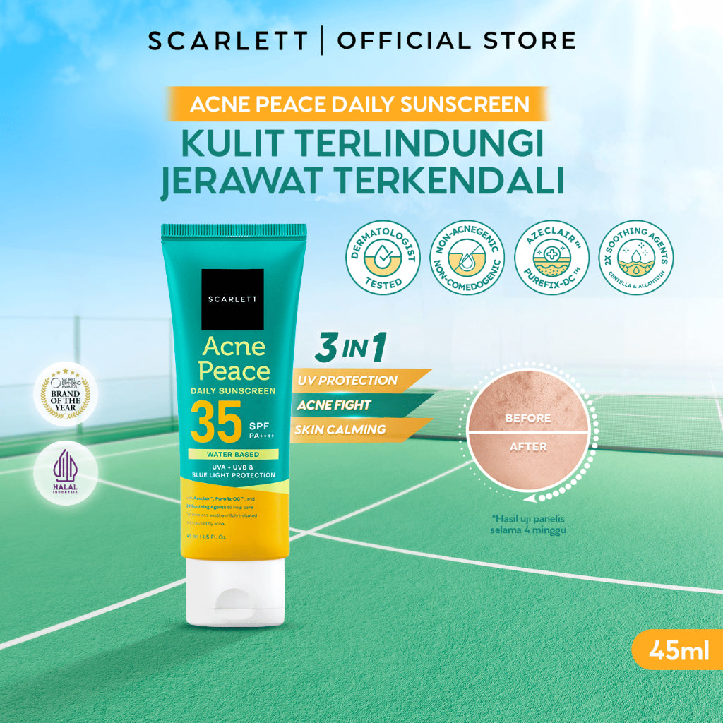 SCARLETT Acne Peace Daily Sunscreen SPF 35 PA++++ – Sunscreen Kulit Berjerawat , Teruji In Vivo , Non Acnegenic Tested , Non Comedogenic Tested, Melawan Jerawat