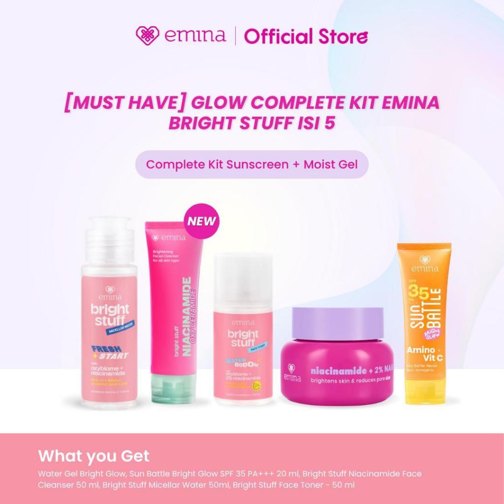 [SPECIAL 11.11] [MUST HAVE] GLOW COMPLETE KIT EMINA BRIGHT STUFF ISI 5 (Micellar Water, Face Wash, Toner, Serum, Moisturizing Cream)