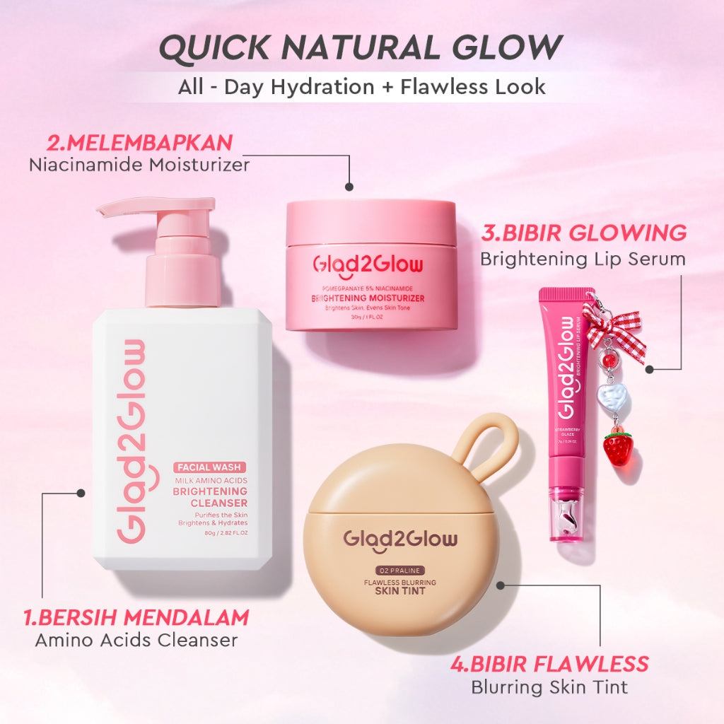 [Cocok Untuk Pemula] Glad2Glow Cerah Glowing Bundle 4in1-Brightening Moisturizer+Serum+Cleanser+toner+Peeling solution+Retinol 10%Niacinamide skincare paket pembersih perawatan kulit mencerahkan warna kulit pelembab wajah all in 1g2glow official store