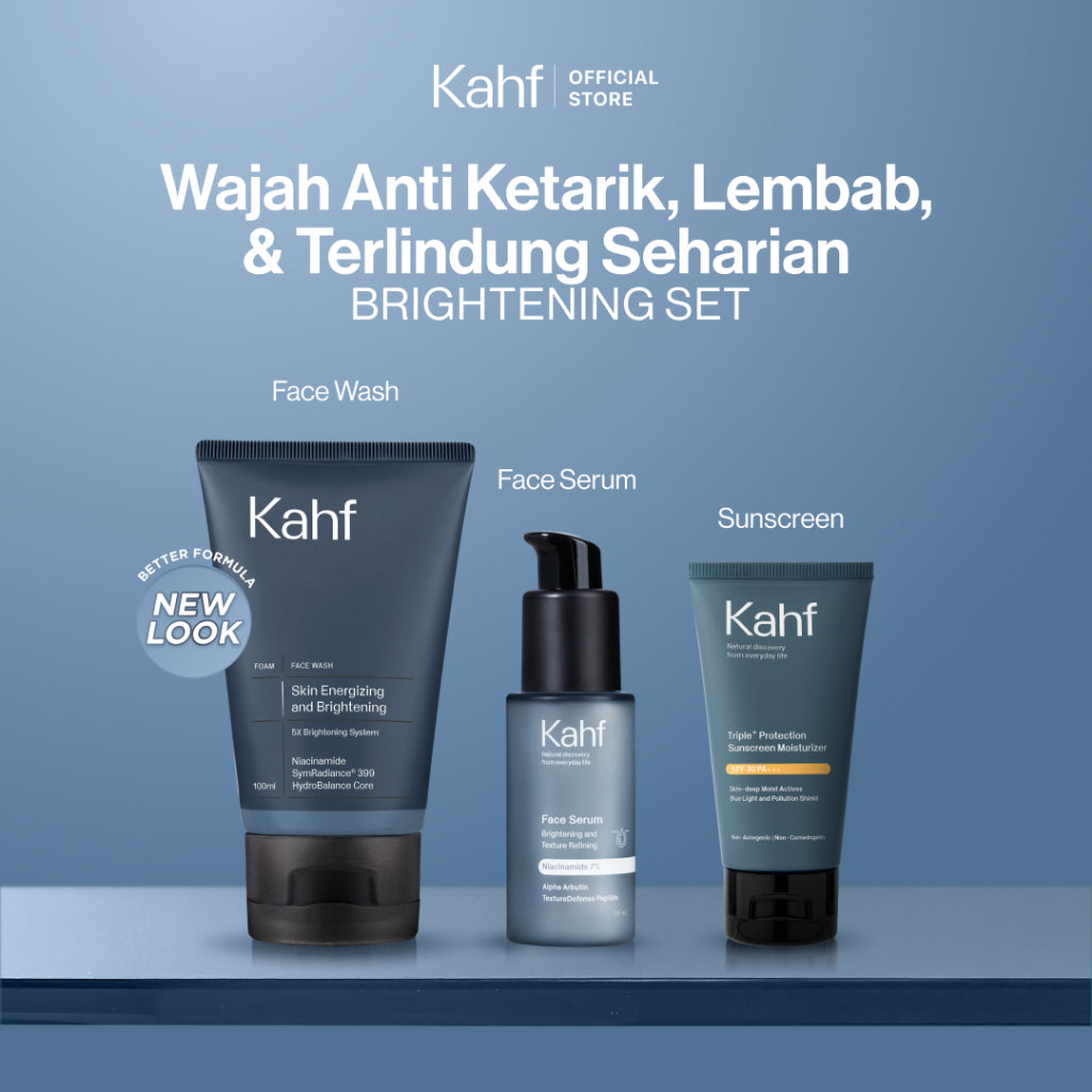 [KAHF BUNDLE 3IN1 PAKET PERAWATAN WAJAH : WAJAH ANTI KETARIK, LEMBAB, & TERLINDUNGI SEHARIAN] Paket Face Care Expert Complete Kit (Face Wash + Serum + Sunscreen Moisturizer) - Suitable for Daily Use