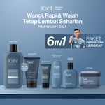 [KAHF BUNDLE 6IN1 PAKET PERAWATAN LENGKAP : WANGI, RAPI, & WAJAH TETAP LEMBUT SEHARIAN] Paket Complete Grooming (Face Wash + Sunscreen Moisturizer + Body Wash + Deodorant + EDT + Pomade/Hair Powder) - Approved by Barber and Suitable for Daily Use