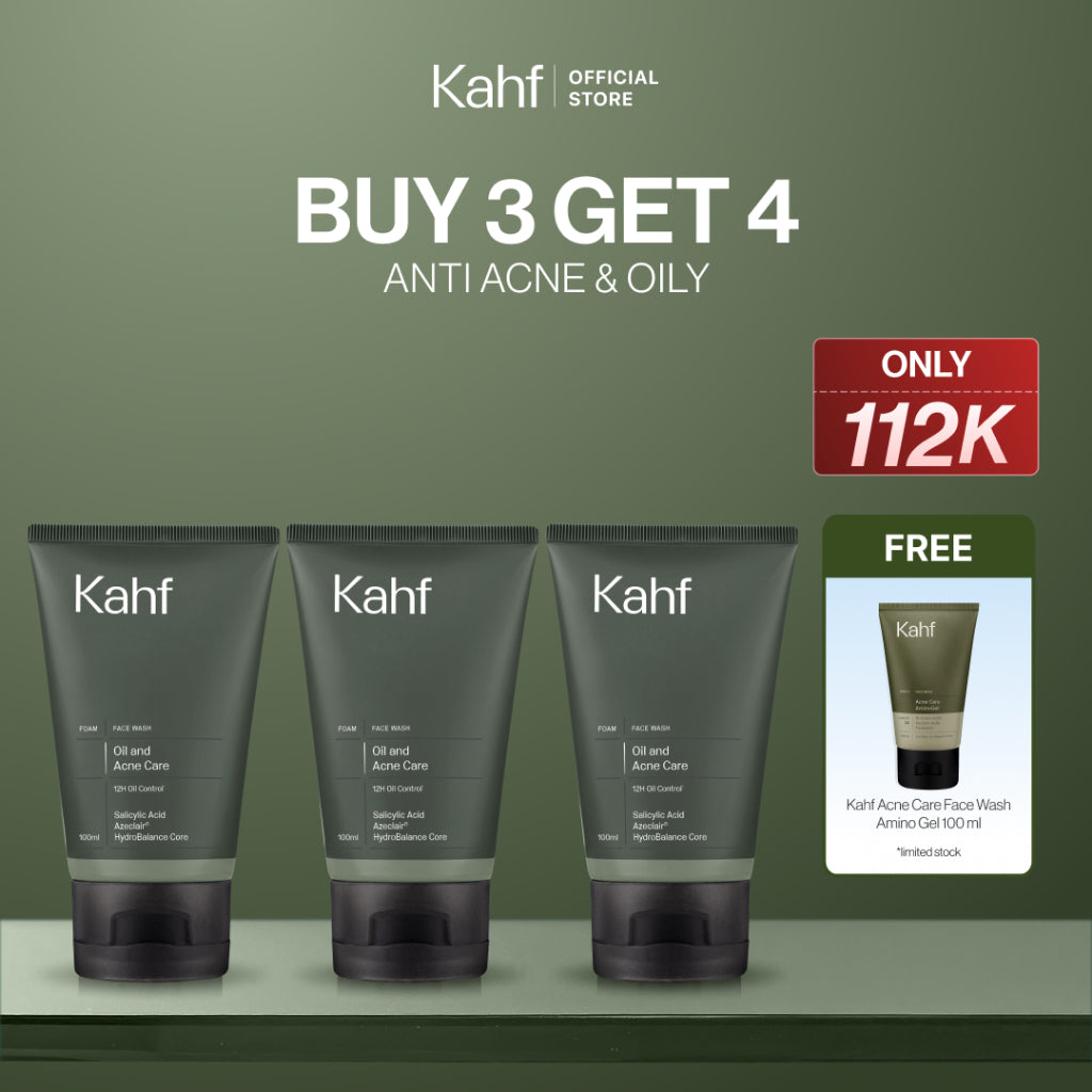 [SPECIAL 11.11 : B3G4 - KAHF BUNDLE 3IN1 PAKET FACIAL WASH] Triple Pack Face Wash 100 ml - Sabun Cuci Muka Pria Brightening, Acne, Oily, Comedo, Sensitive Skin - Wajah Glowing, Jerawat Hilang, Bebas Minyak - Gentle Cleanser Low pH for Daily Use