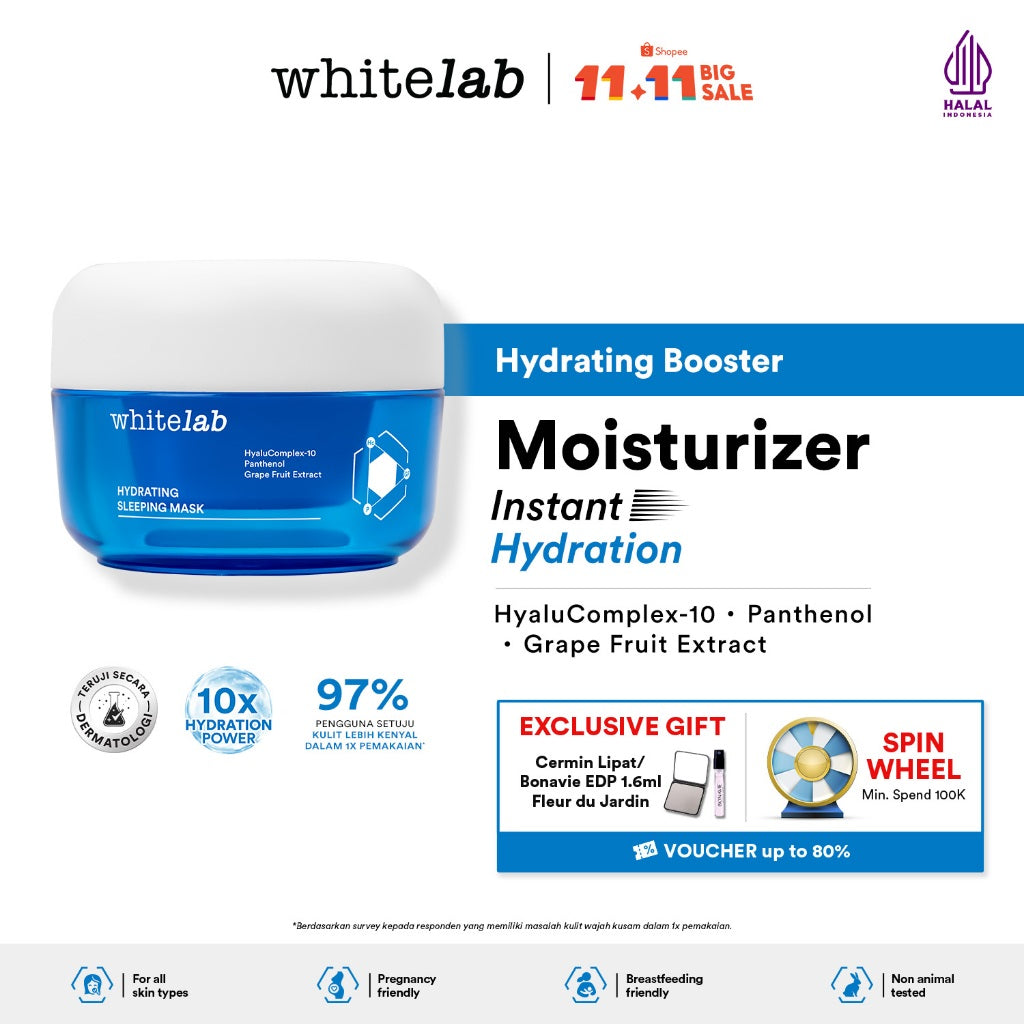 Whitelab Hydrating Sleeping Mask - Pelembap Malam untuk Kulit Lembap, Kenyal, Terhidrasi Maksimal dengan Hyaluronic, Panthenol & Grape Fruit Extract [BPOM]