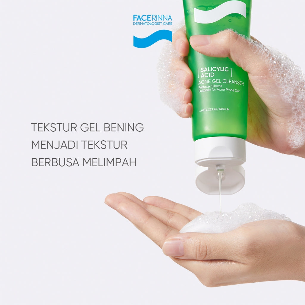 FACERINNA Salicylic Acid Acne Gel Cleanser 70ml / 120ml  | Gentle Sabun Cuci Muka Menenangkan Jerawat Mengontrol Minyak & Menghilangkan Komedo Oil Control Clean Calming Down Facial Wash Skincare Face Wash Cleansing Balm Pembersih Wajah  | Panthenol Gentl