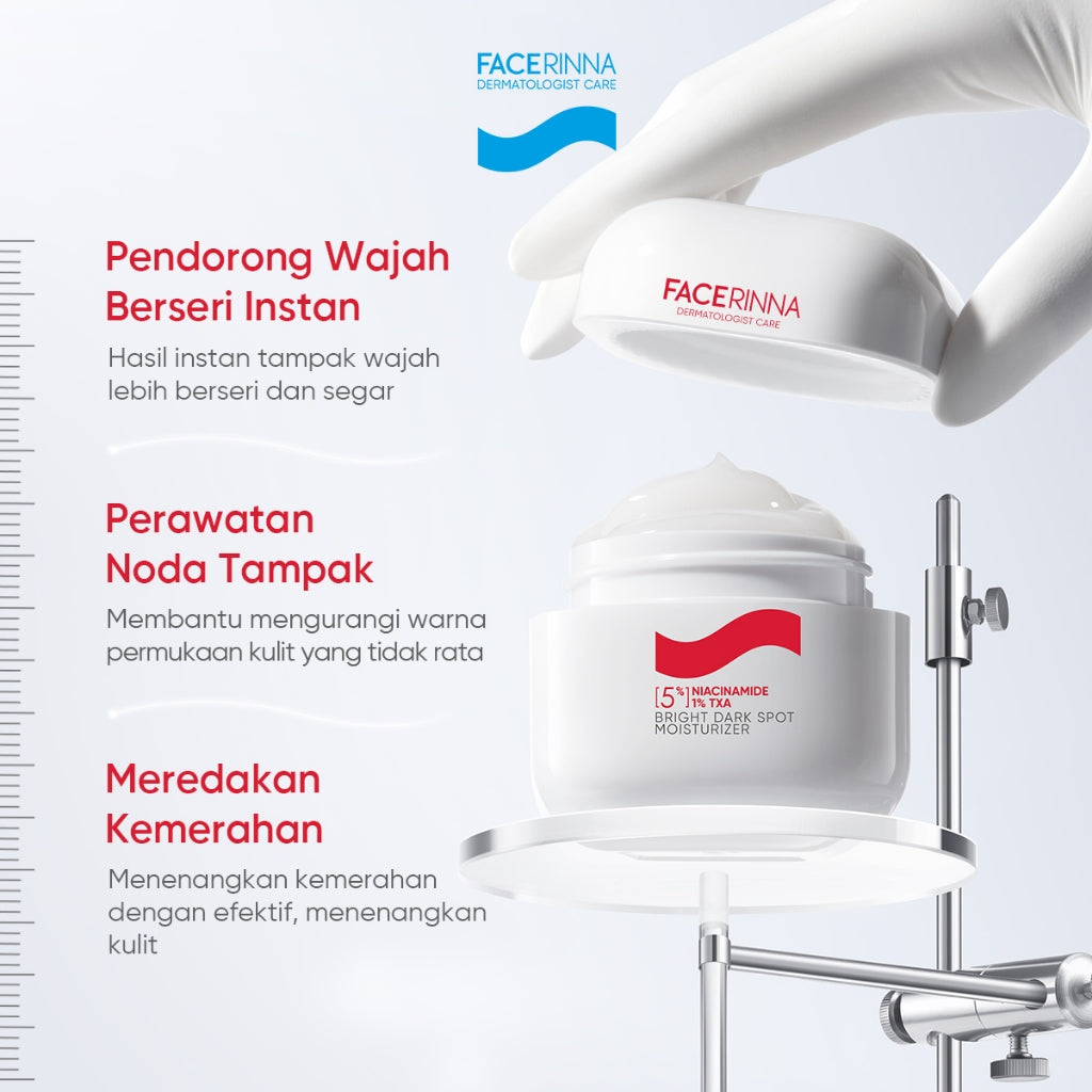 FACERINNA 5% Niacinamide 1% TXA Bright Dark Spot Moisturizer 30g | Brightening Cream Pencerah Wajah Krim Malam Samarkan Flek Hitam & Bekas Jerawat Menghaluskan Tekstur Kulit Skincare BPOM Pencerah Wajah Day Cream Night Cream & Berminyak