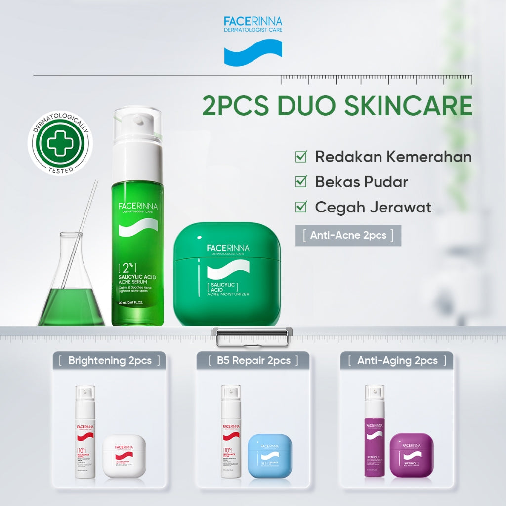 FACERINNA 2pcs Skincare Duo | Moisturizer + Serum | B5 Repair Salicylic Acid Acne Control Niacinamide Brightening Retinol Anti-Aging