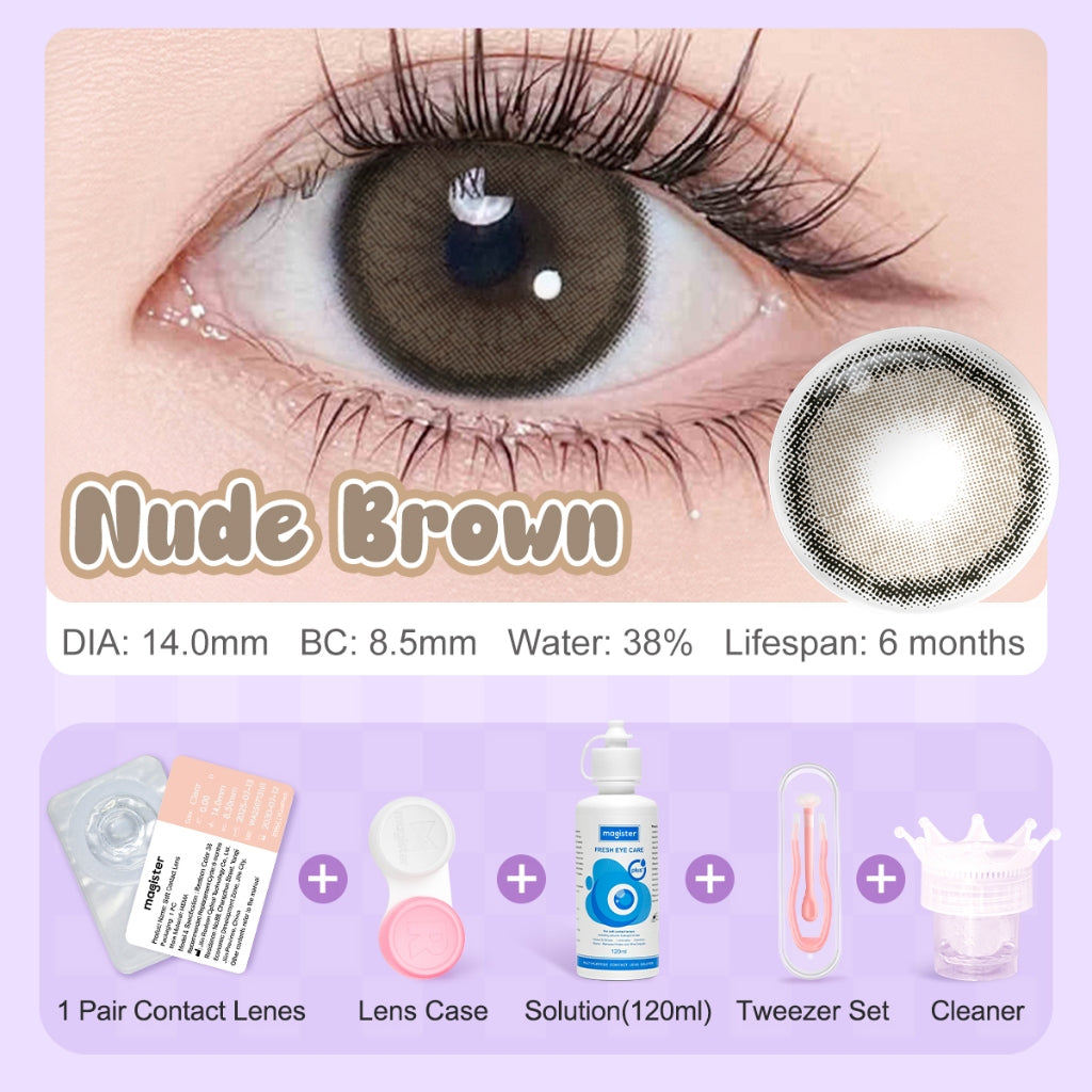 [Diameter kecil Kit]Magister Softlens Minus Kit 14.0mm softlens paketan lengkap minus Nude Brown OMG