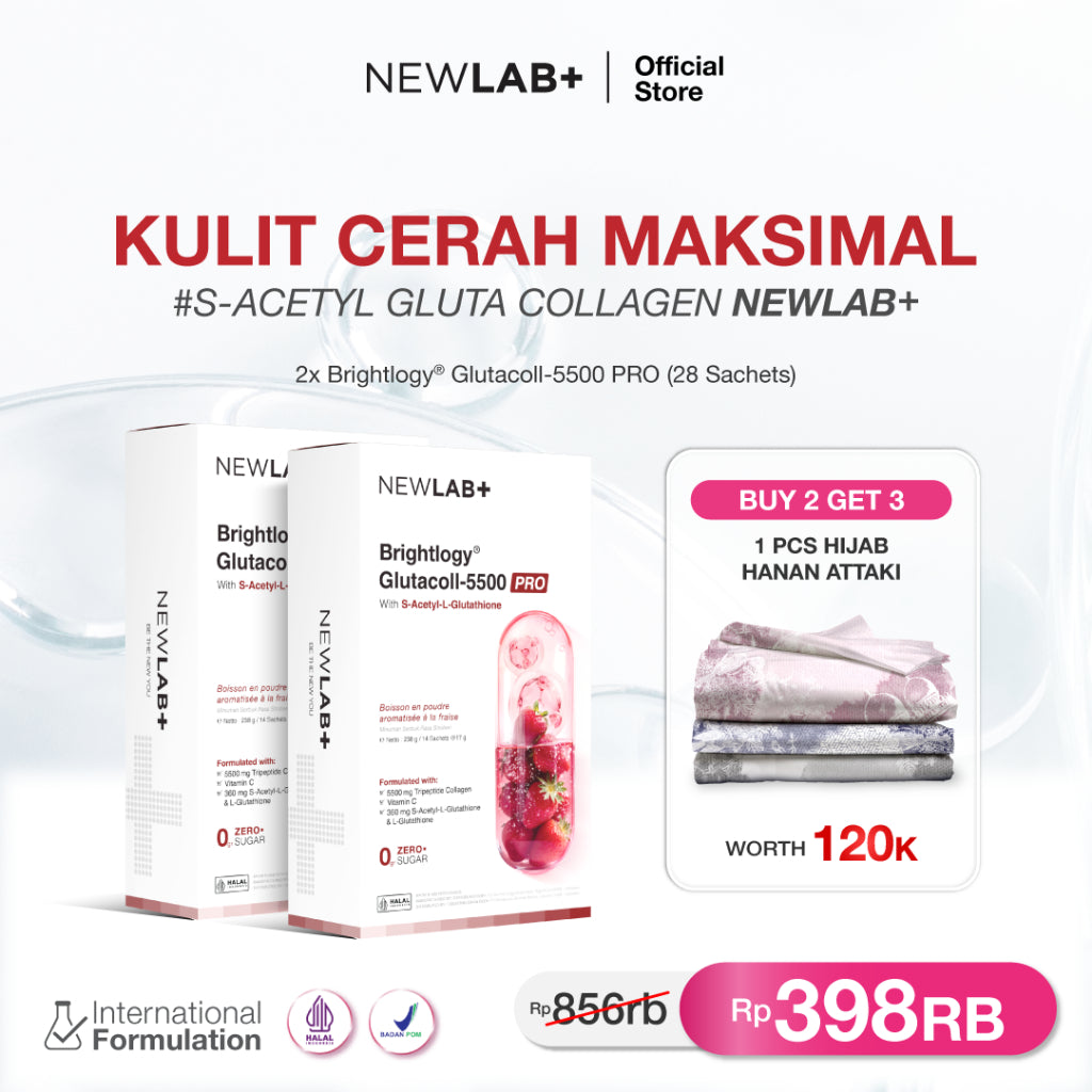 [FREE GIFT New Launch]  NEWLAB Brightlogy GlutaColl-5500 - PRO | Collagen Glutathione Drink | 13X Efektif Kulit Cerah & Sehat | S-Acetyl-L-Glutathione|Efektif Memutihkan 13X|14 - 28 Sachet