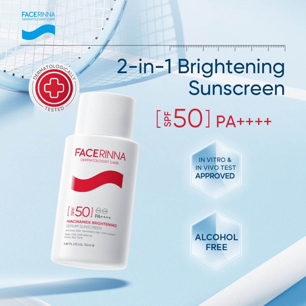 [Big Size 50ML]Facerinna Niacinamide Brightening Serum Sunscreen SPF 50 PA++++ | Proteksi UV  Daily UV Defense Physical Sunscreen Menyerap Cepat Mencerahkan Fades Dark Spots Tone Up Cream Sunscreen Wajah Sunblock Kulit Berminyak berjerawat/Sensitif