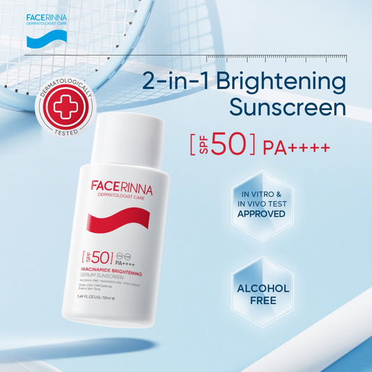 [Big Size 50ML]Facerinna Niacinamide Brightening Serum Sunscreen SPF 50 PA++++ | Proteksi UV  Daily UV Defense Physical Sunscreen Menyerap Cepat Mencerahkan Fades Dark Spots Tone Up Cream Sunscreen Wajah Sunblock Kulit Berminyak berjerawat/Sensitif