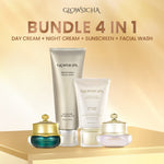 [FREE 2pcs Perfume] Glowsicha Bundle 4in1 Facial Wash + Night Jelly Booster + Day Cream + Sunscreen