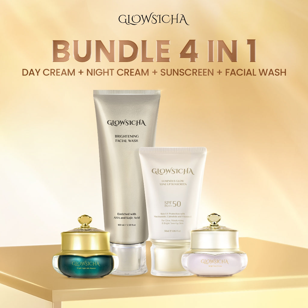 [FREE 2pcs Perfume] Glowsicha Bundle 4in1 Facial Wash + Night Jelly Booster + Day Cream + Sunscreen