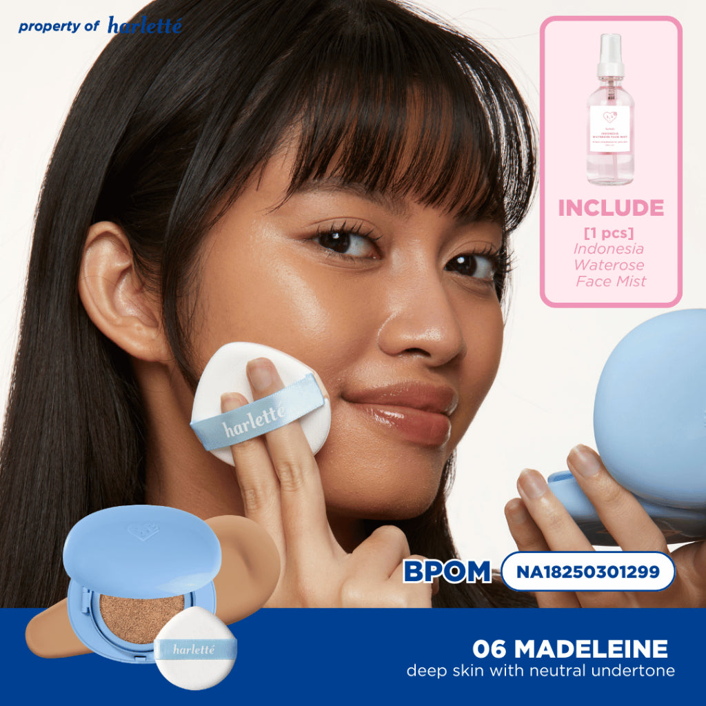 [2 PCS BUNDLING CUSHION] Harlette Oat Comfy Cushion SPF 30 PA+++ & Indonesia Waterose Face Mist
