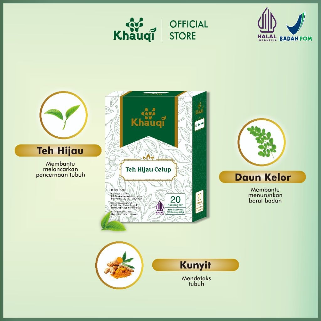 Khauqi Teh Hijau Detox BPOM & Halal MUI Minuman Instan Teh Untuk Diet Pelangsing Herbal