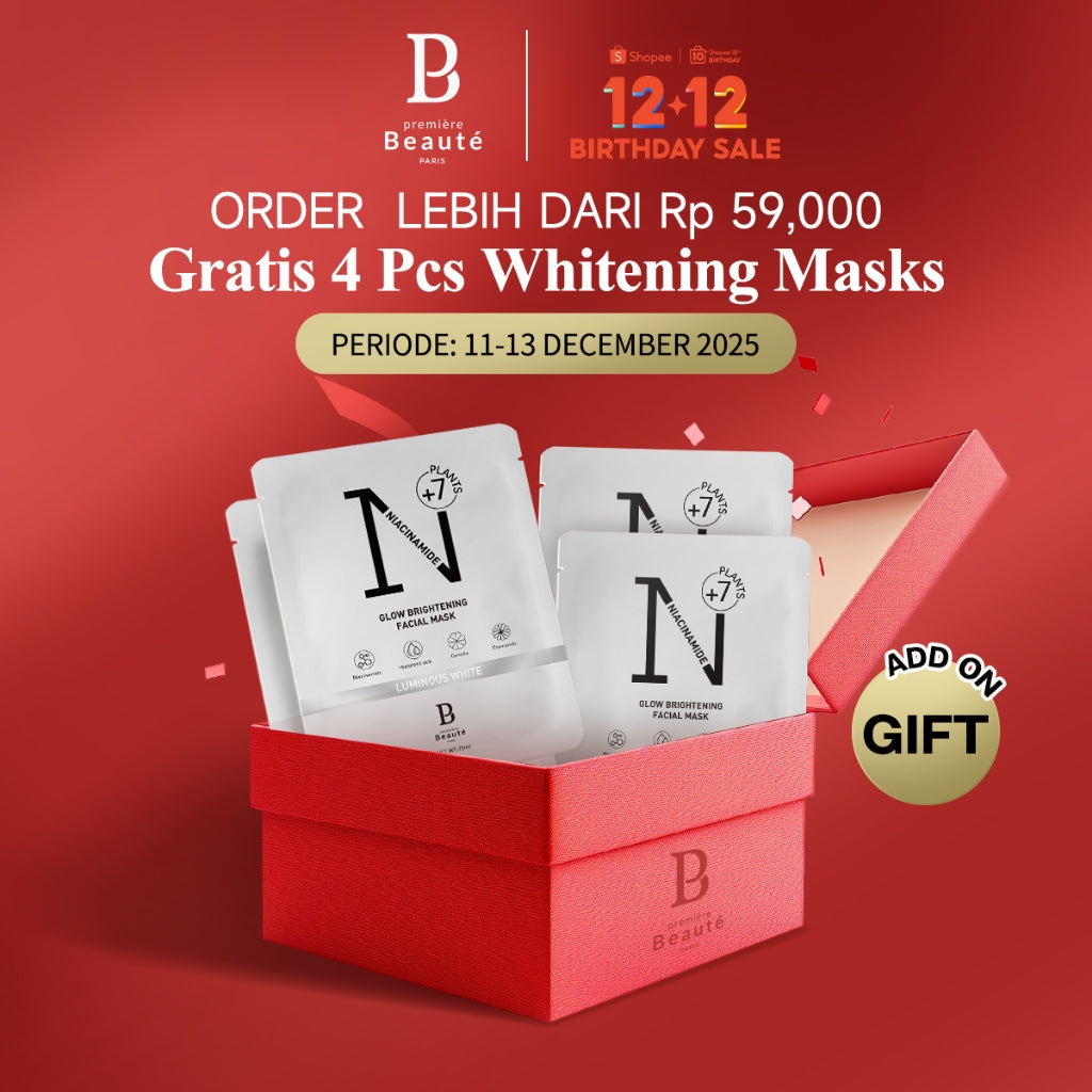 [FREE GIFT] PREMIERE BEAUTE Luminous White Glow Brightening Facial Mask *4 PCS masker 25ml  Niacinamide centella Hyaluronic Brightening Moisturizing Skin Care Anti aging Masker Wajah  Brightening Glowing Exfoliating