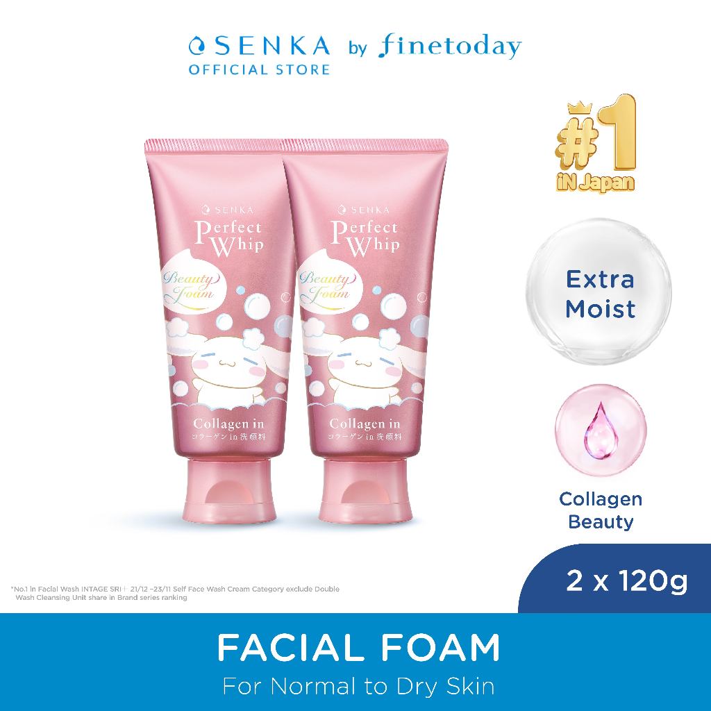 [TWINPACK] SENKA Perfect Whip Collagen In Cinnamoroll Edition 120gr [BUY 1 GET 1 Hadiah Terbatas/Hari]