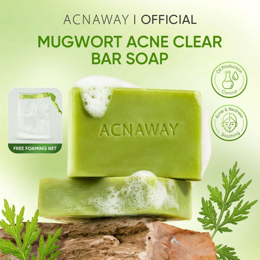 ACNAWAY Mugwort Acne Clear Bar Soap - Sabun Organik Natural Acne Soap untuk Jerawat Badan Tanpa Paraben & Alkohol with Sulfur Calamine Herbal