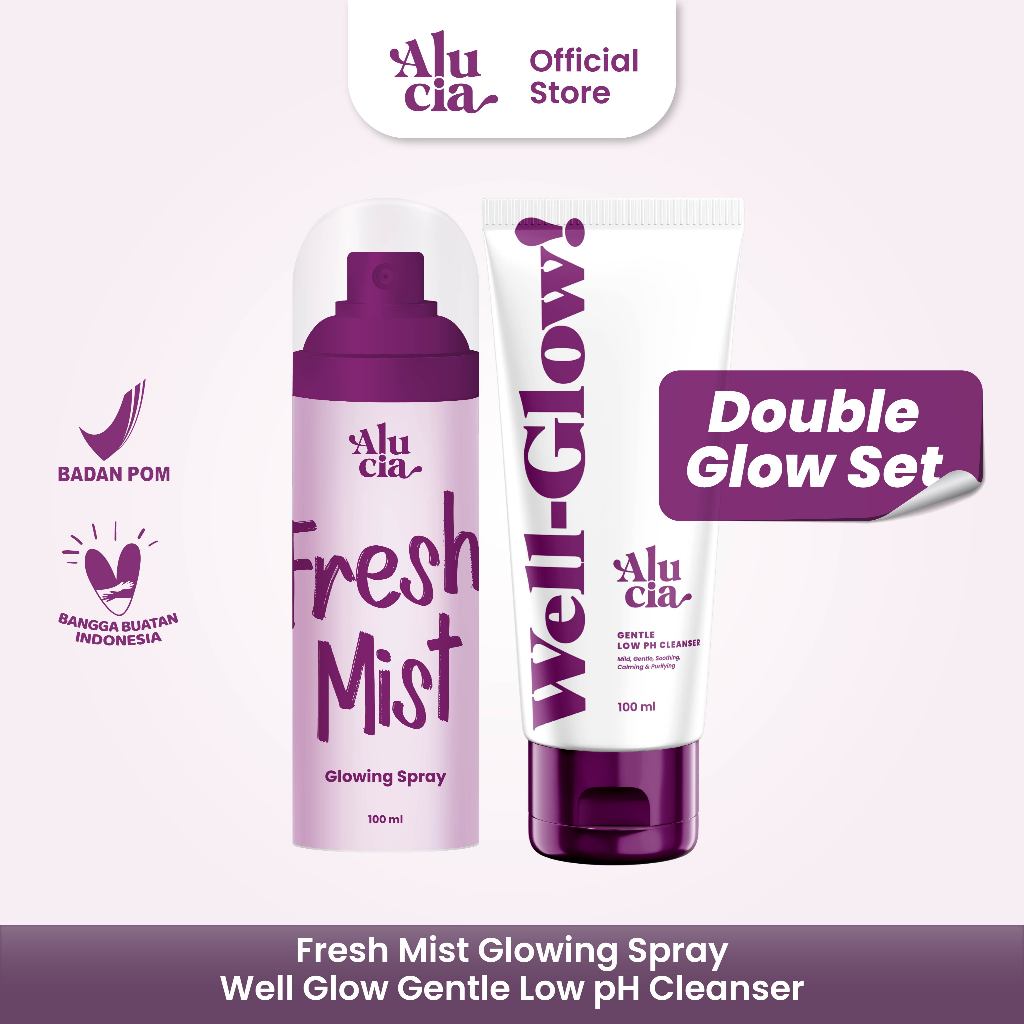 [DOUBLE GLOW SET] ALUCIA Fresh Mist Glowing Spray with Essence Serum + Well-Glow! Gentle Low pH Cleanser Face Wash Sabun Cuci Muka Face Spray Face Mist 100ml Hydrating Mist Toner Setting Spray Facemist by Alucia