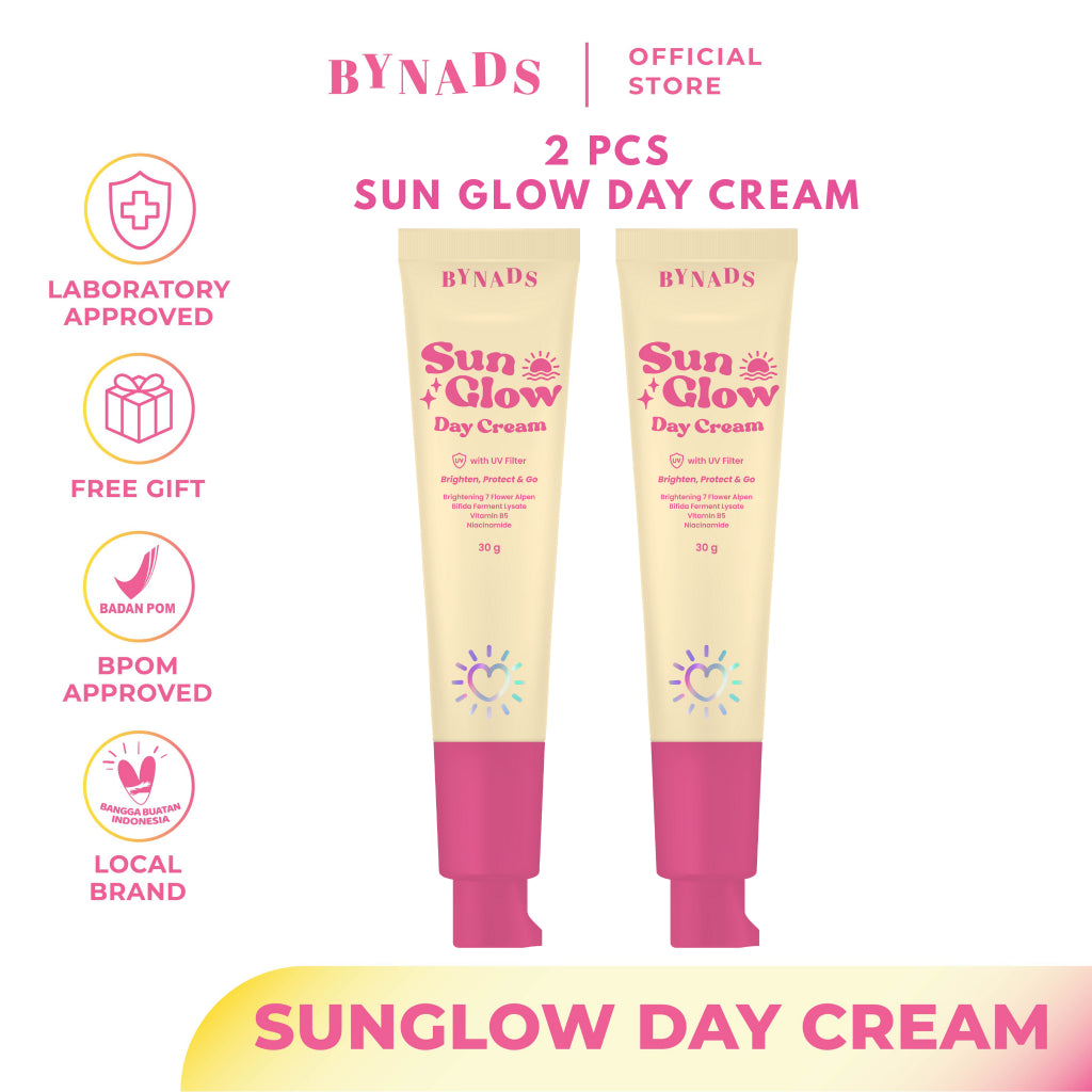 [2PCS] Bynads Sun Glow Day Cream with SPF UV Filter Tone Up Cream Brighten Protect and Go Cream Siang Wajah 30g By Bynads
