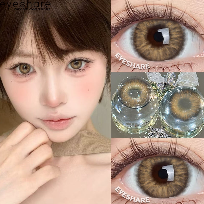 Eyeshare Softlens Minus(0.00~-10.00) 14.5mm Gray Brown Minus Softlen Diamond Big Eyes