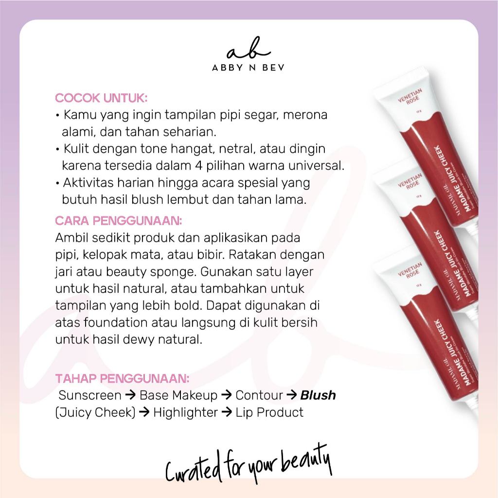 AB - Madame Gie Juicy Cheek [10gr]/ Make Up Blush On Cream 3 in 1 Wajah