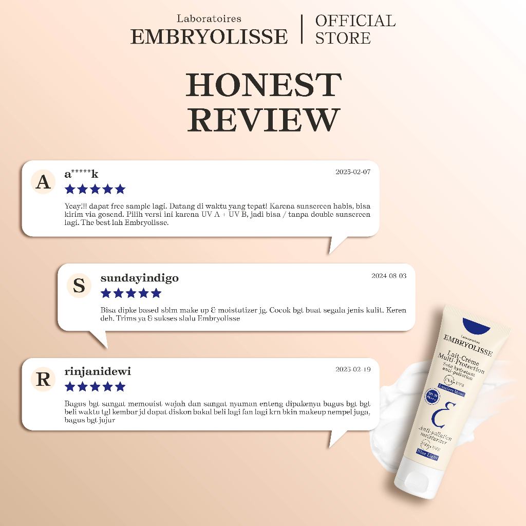Embryolisse Lait-Creme Multi-Protection 40ml 7 IN 1 Pelembab Moisturizer Wajah Makeup Remover Makeup Base Primer SPF20
