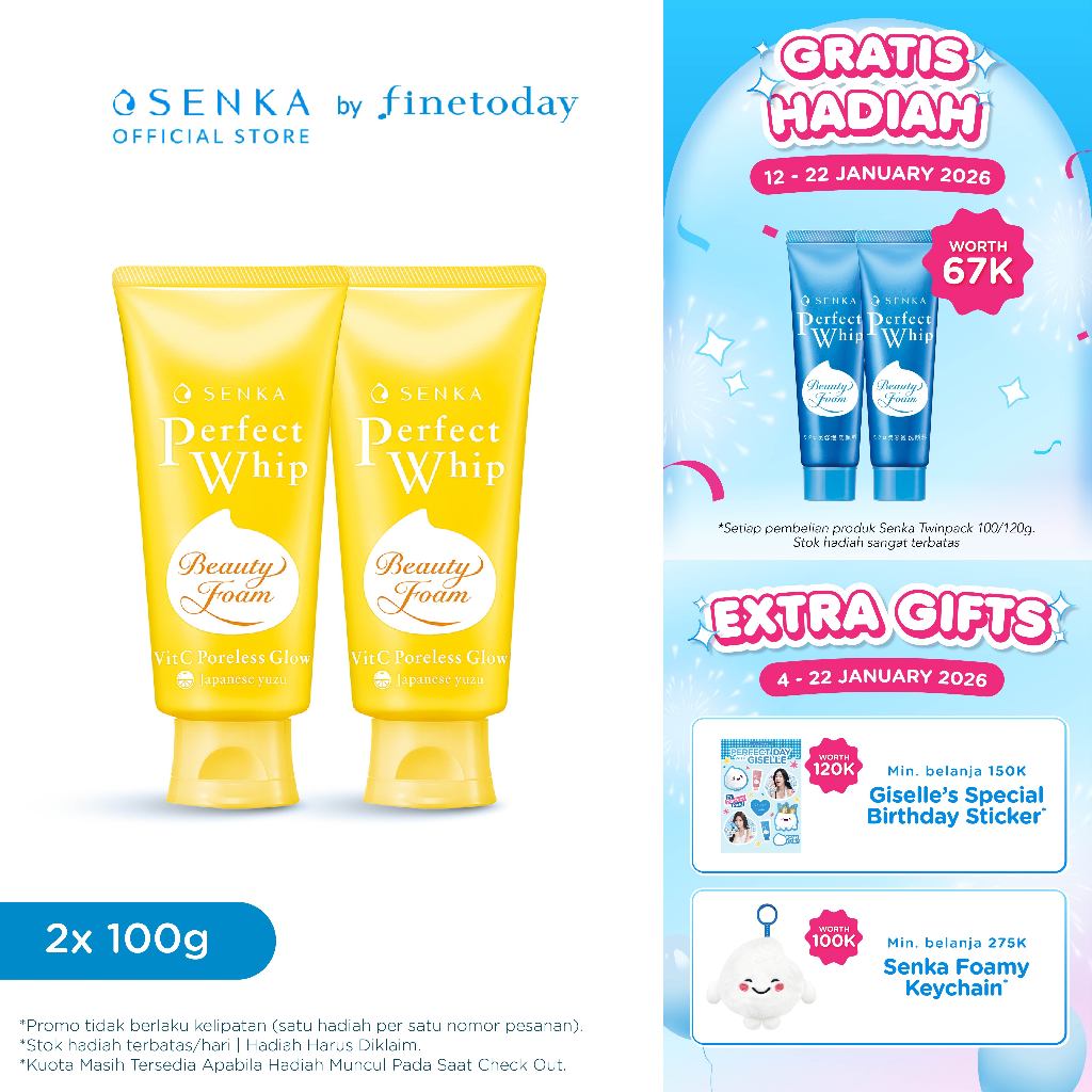 [TWINPACK] SENKA Perfect Whip Vit C Poreless Glow 100gr [BUY 2 GET 4 Kuota Terbatas/Hari]