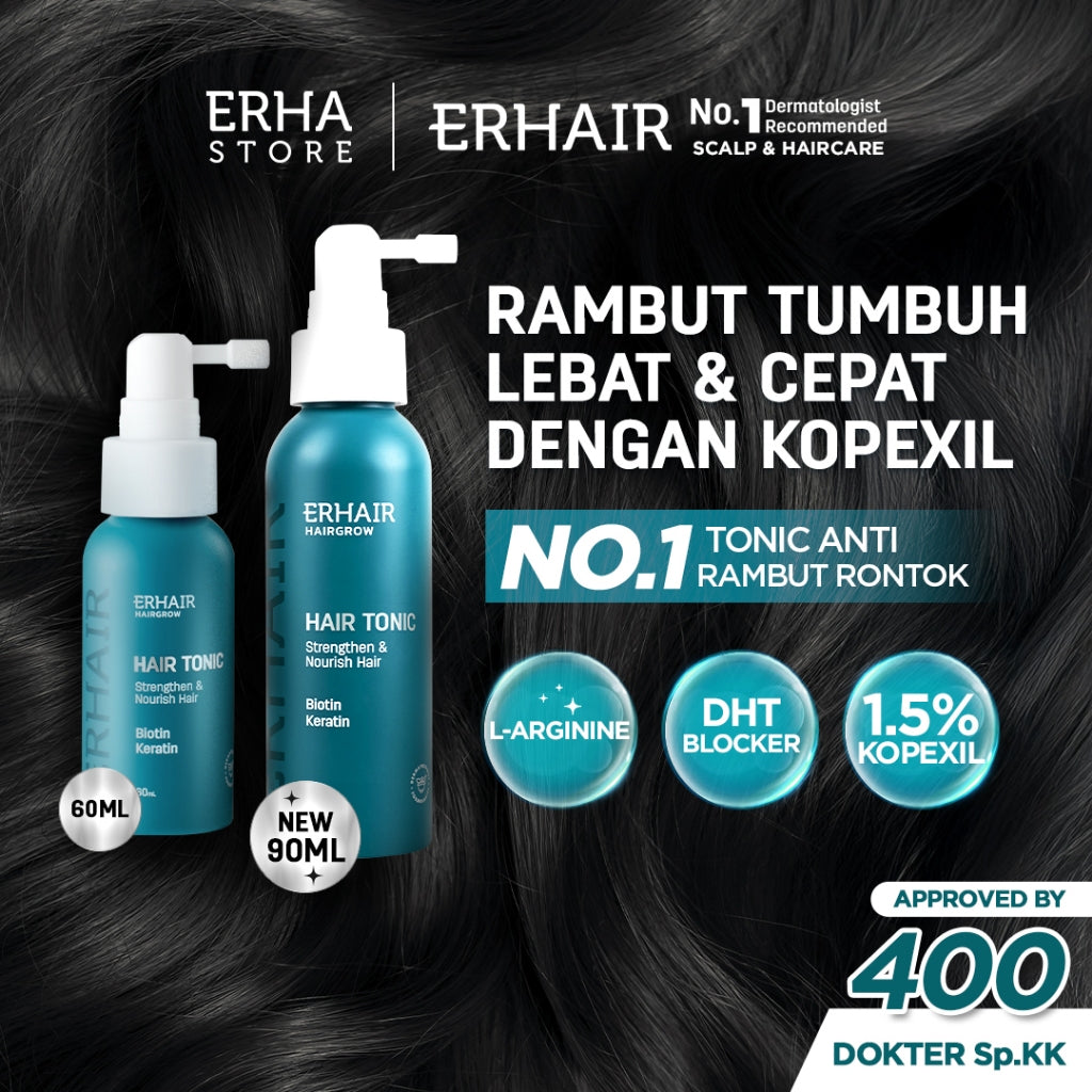 ERHAIR HairGrow Tonic with Kopexil - Tonic Keratin & Biotin Rambut Mengurangi Rontok | Menjaga Kesehatan Kulit Kepala dan Menguatkan Akar | Rekomendasi Ahli Dermatologi