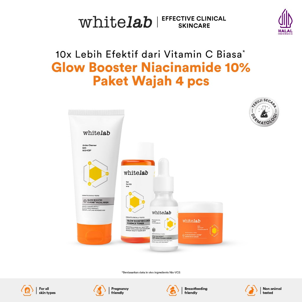 Whitelab 4 pcs Glow Booster C-Dose+ Brightening Paket Wajah - Facial Wash, Toner, Serum, with Moisturizer Paket Skincare