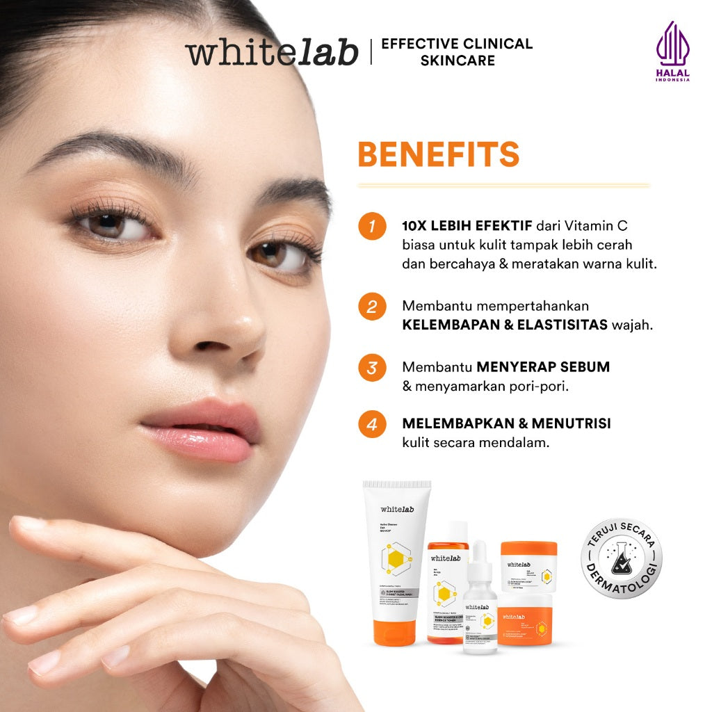 Whitelab 5 pcs Glow Booster C-Dose+ Brightening Paket Wajah - Facial Wash, Toner, Serum, with Day Cream & Moisturizer Paket Skincare