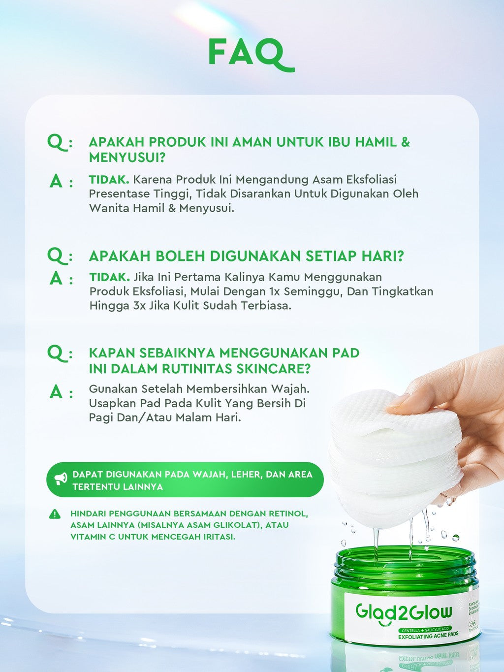 Glad2Glow Centella Salicylic Acid Exfoliating Acne Toner Pads Gentle Eksfoliasi Kulit Jerawat Kulit Sensitif (30 pads) Centella Pads Lactic Acid Malic AHA BHA Peeling Serum Acne Spot Serum Cica Acne Clear Pad Treatment Jerawat exfoliasi wajah obat jerawat